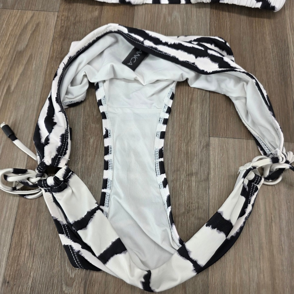 La Blanca Zebra Print Bikini Set Black White Halter Triangle Top Side Tie Bottom - Picture 6 of 13